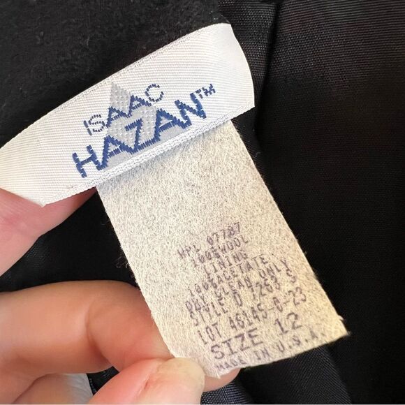 Womens Classic Vtg Isaac Hazan Black Pencil/Straight Skirt 100% Wool Slit Sz 12 - Picture 2 of 8